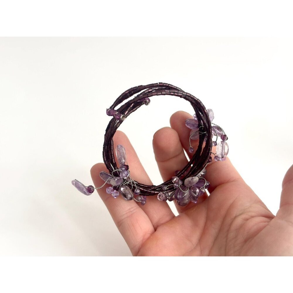 Wrap Around Purple Beaded Vintage Floral Multi Layered Bracelet - Picture 10 of 12